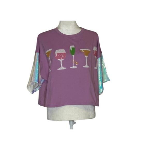 Peach Love Women's Small Lavender Haze Oversized Sparkle Short Sleeve Tee - Picture 4 of 8